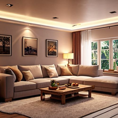 Home 4 **Cozy living room with soft lighting, showcasing a relaxing atmosphere.**