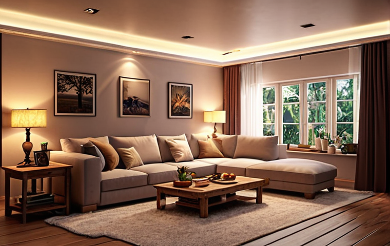**Cozy living room with soft lighting, showcasing a relaxing atmosphere.**